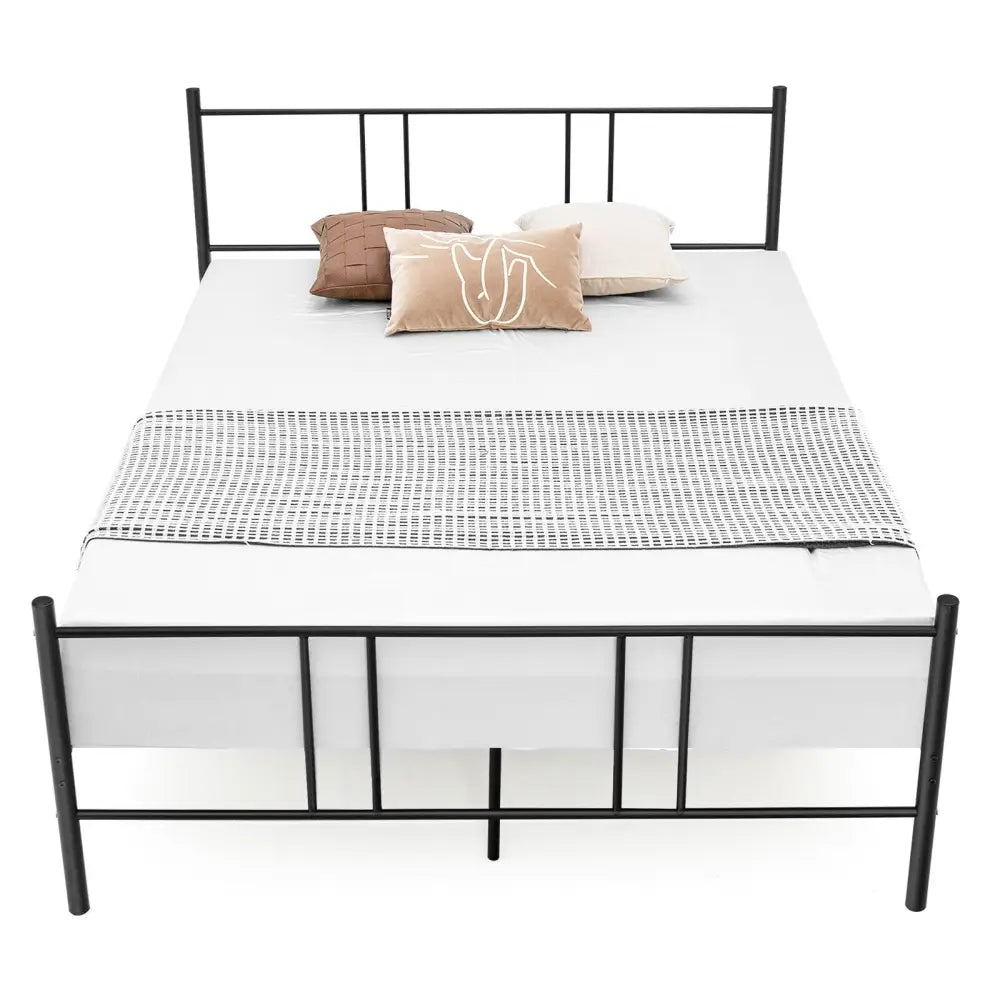 Full/Queen Size Platform Bed Frame with High Headboard-Queen Size - Black - Simple Bed Frame