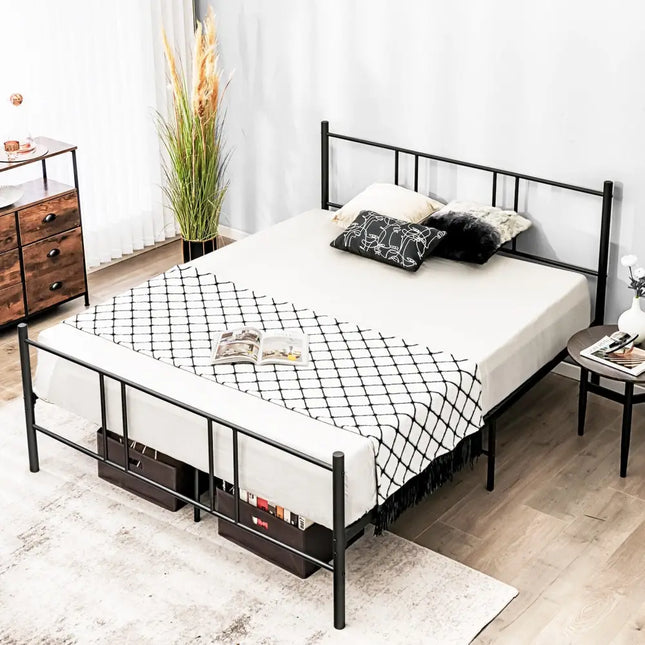 Full/Queen Size Platform Bed Frame with High Headboard-Queen Size - Black - Simple Bed Frame