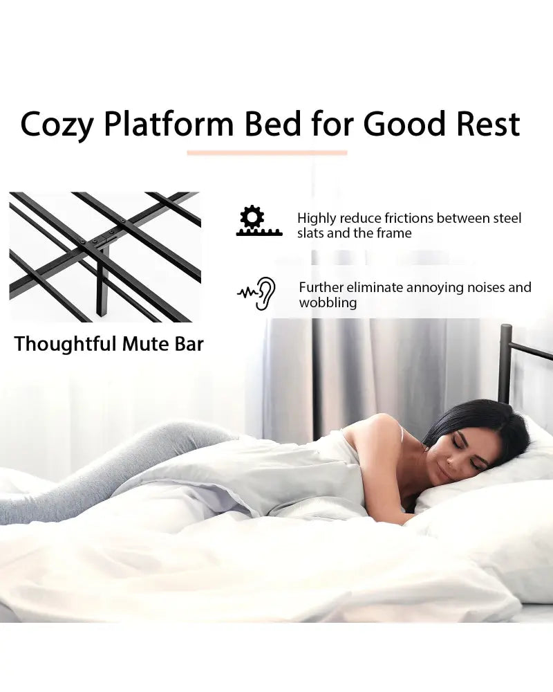 Full/Queen Size Platform Bed Frame with High Headboard-Queen Size - Black - Simple Bed Frame