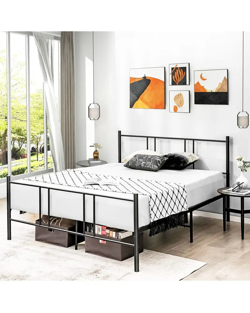Full/Queen Size Platform Bed Frame with High Headboard-Queen Size - Black - Simple Bed Frame