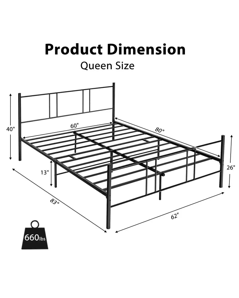 Full/Queen Size Platform Bed Frame with High Headboard-Queen Size - Black - Simple Bed Frame