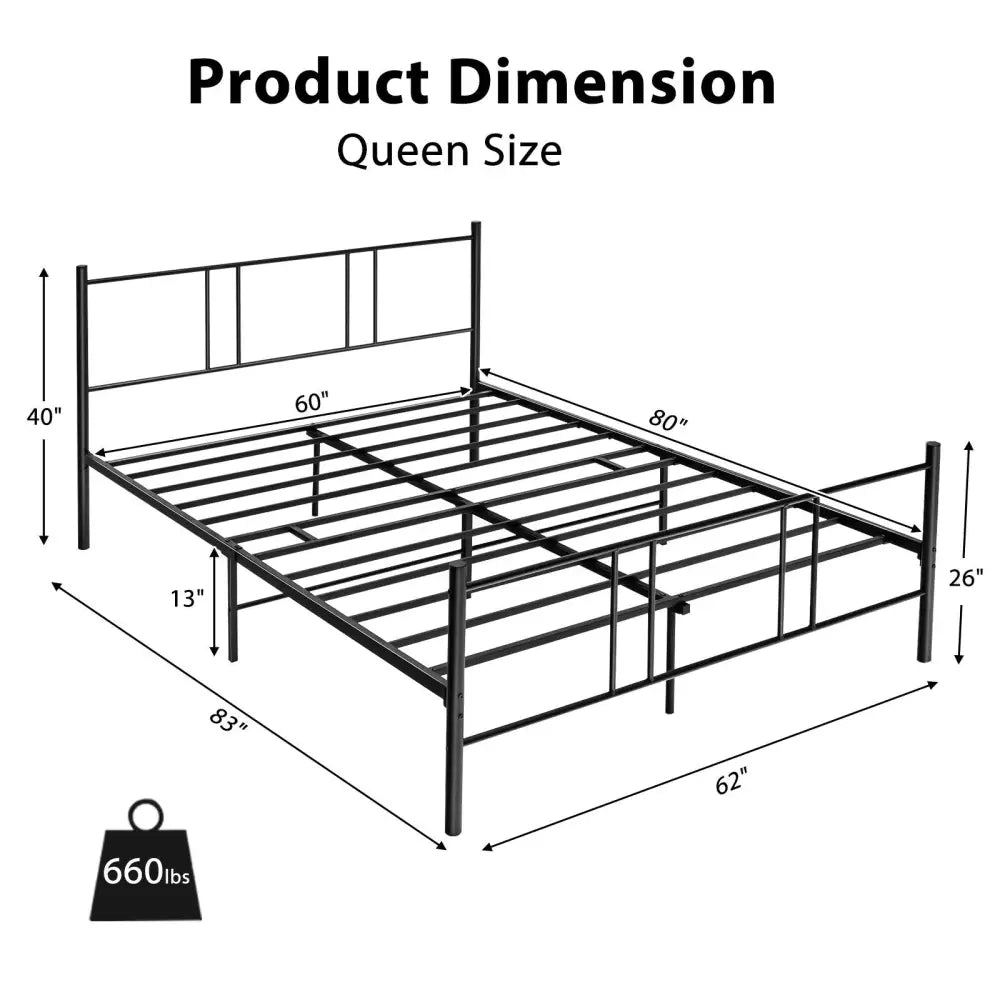 Full/Queen Size Platform Bed Frame with High Headboard-Queen Size - Black - Simple Bed Frame