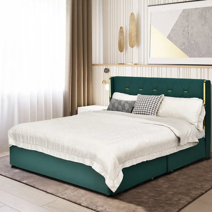 Full/Queen Size Upholstered Bed Frame with 4 Drawers-Green-Full Size - Green - Simple Bed Frame