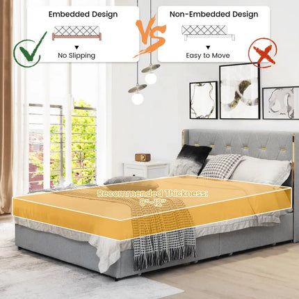 Full/Queen Size Upholstered Bed Frame with 4 Drawers-Silver-Full Size - Silver - Simple Bed Frame