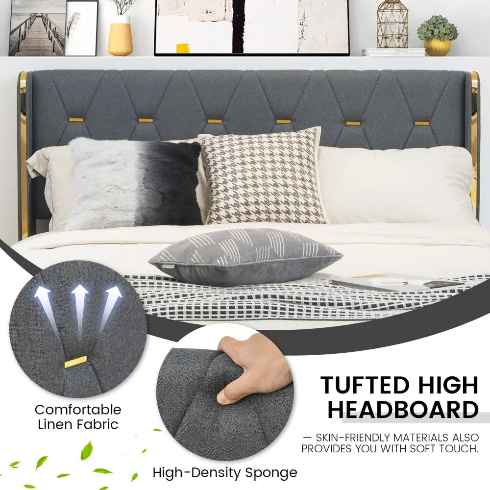 Full/Queen Size Upholstered Bed Frame with 4 Storage Drawers-Full Size - Black - Simple Bed Frame
