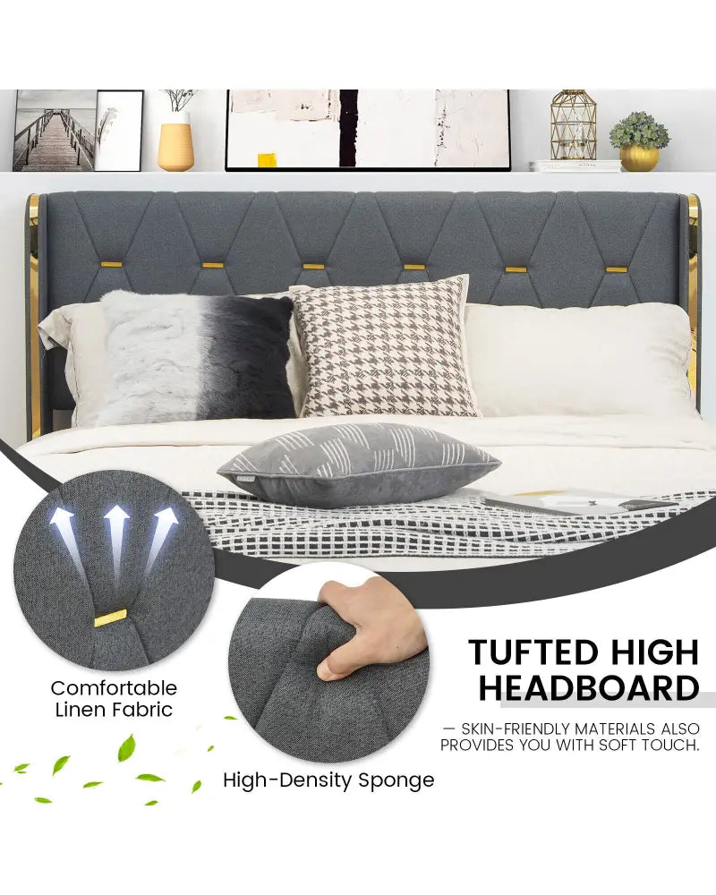 Full/Queen Size Upholstered Bed Frame with 4 Storage Drawers-Full Size - Black - Simple Bed Frame