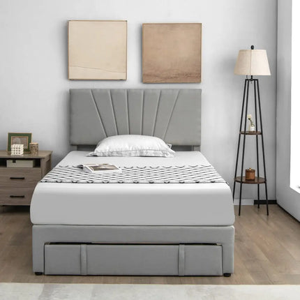 Full/Queen Size Upholstered Bed Frame with Drawer and Adjustable Headboard-Full Size - Gray - Simple Bed Frame