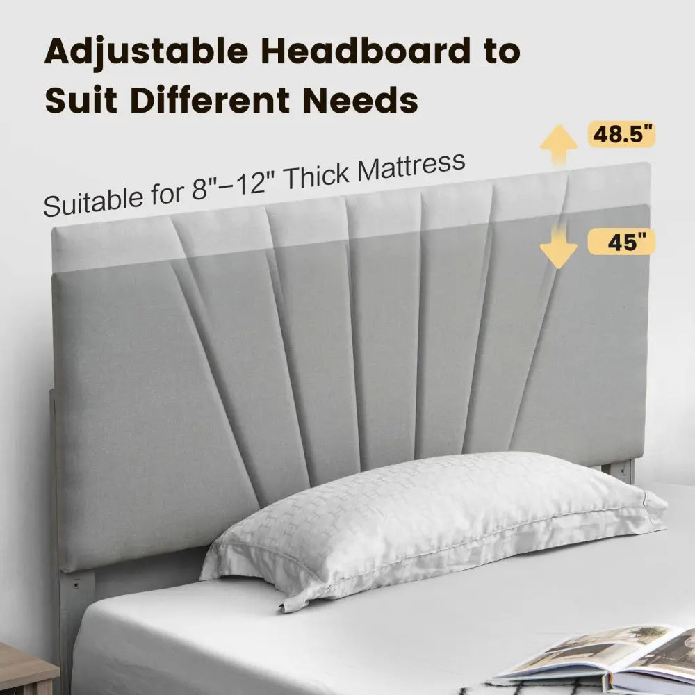 Full/Queen Size Upholstered Bed Frame with Drawer and Adjustable Headboard-Full Size - Gray - Simple Bed Frame