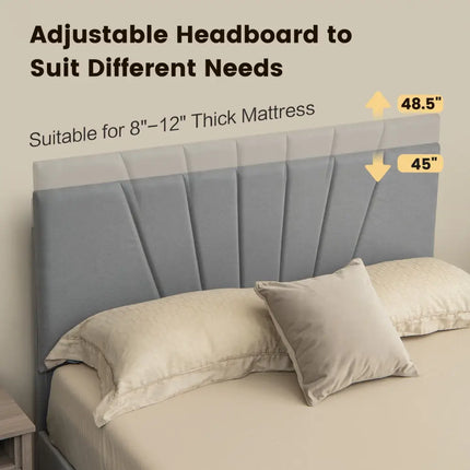 Full/Queen Size Upholstered Bed Frame with Drawer and Adjustable Headboard-Queen Size - Gray - Simple Bed Frame