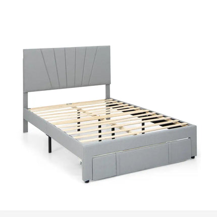 Full/Queen Size Upholstered Bed Frame with Drawer and Adjustable Headboard-Full Size - Gray - Simple Bed Frame