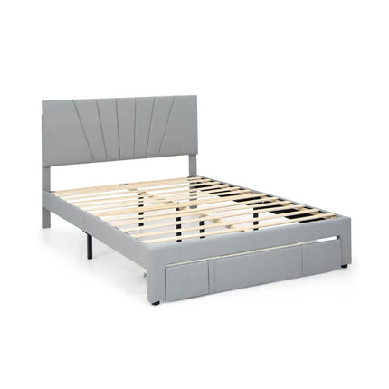 Full/Queen Size Upholstered Bed Frame with Drawer and Adjustable Headboard-Queen Size - Gray - Simple Bed Frame