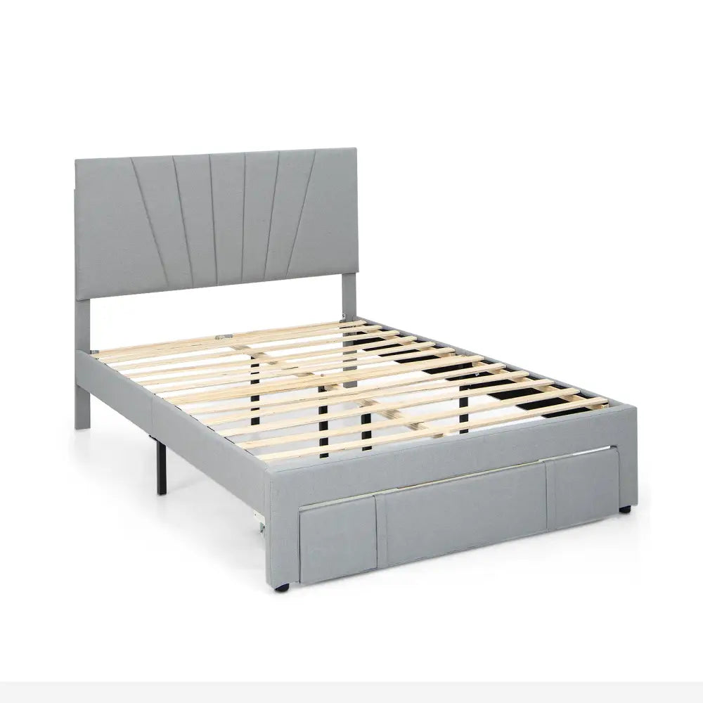 Full/Queen Size Upholstered Bed Frame with Drawer and Adjustable Headboard-Full Size - Gray - Simple Bed Frame