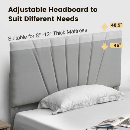 Full/Queen Size Upholstered Bed Frame with Drawer and Adjustable Headboard-Full Size - Gray - Simple Bed Frame