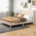 Full/Queen Size Upholstered Bed Frame with Geometric Wingback Headboard-Queen Size - Beige - Simple Bed Frame