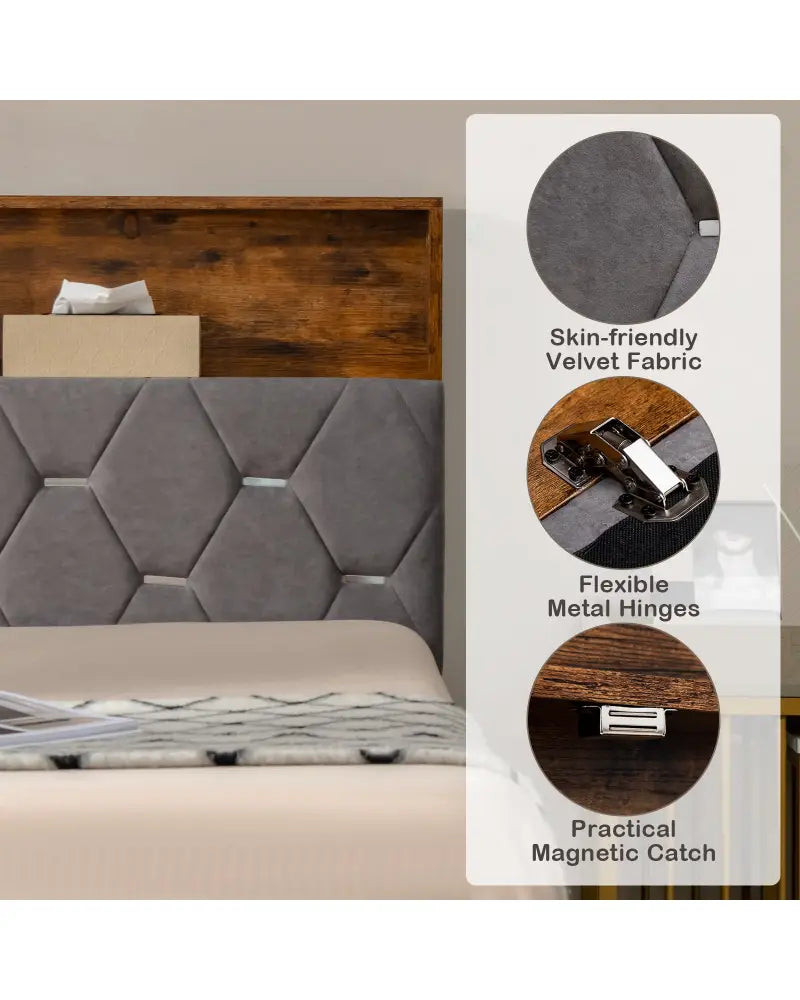 Full/Queen Size Upholstered Bed Frame with Storage Headboard-Full Size - Gray - Simple Bed Frame