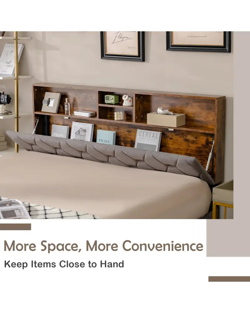 Full/Queen Size Upholstered Bed Frame with Storage Headboard-Full Size - Gray - Simple Bed Frame