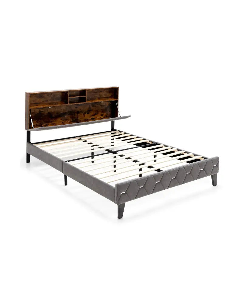 Full/Queen Size Upholstered Bed Frame with Storage Headboard-Full Size - Gray - Simple Bed Frame
