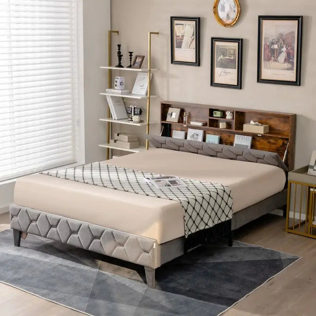 Full/Queen Size Upholstered Bed Frame with Storage HeadboardQueen Size - Oasis Home Essentials