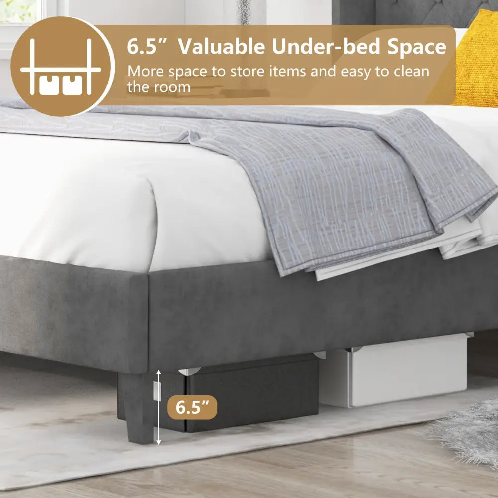 Full/Queen Size Upholstered Platform Bed Frame with Button Tufted Headboard-Queen Size - Gray - Simple Bed Frame