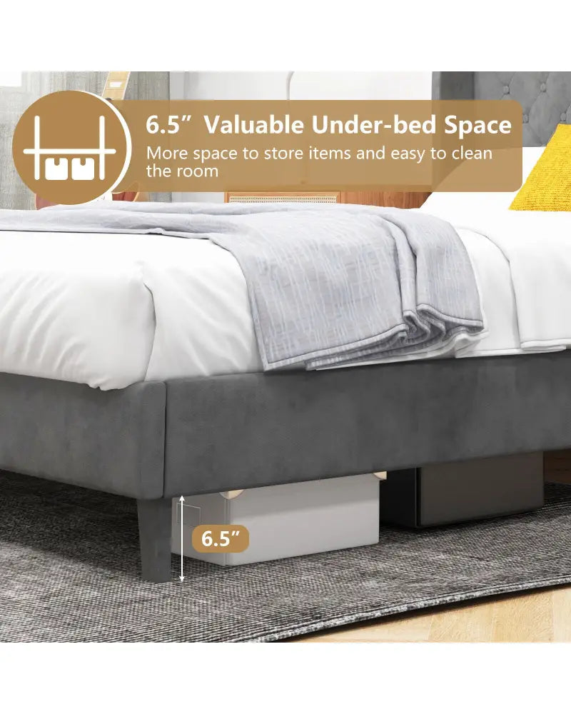 Full/Queen Size Upholstered Platform Bed Frame with Button Tufted Headboard-Full Size - Gray - Simple Bed Frame