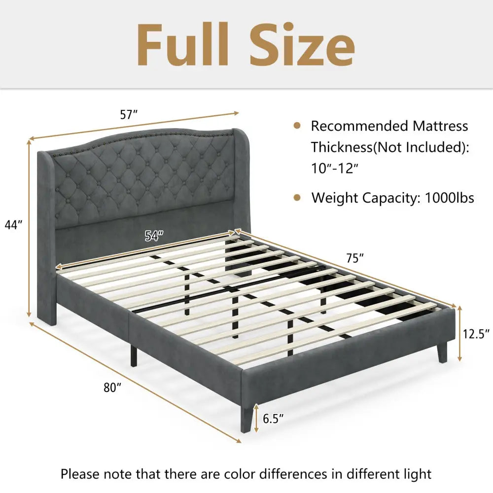 Full/Queen Size Upholstered Platform Bed Frame with Button Tufted Headboard-Full Size - Gray - Simple Bed Frame