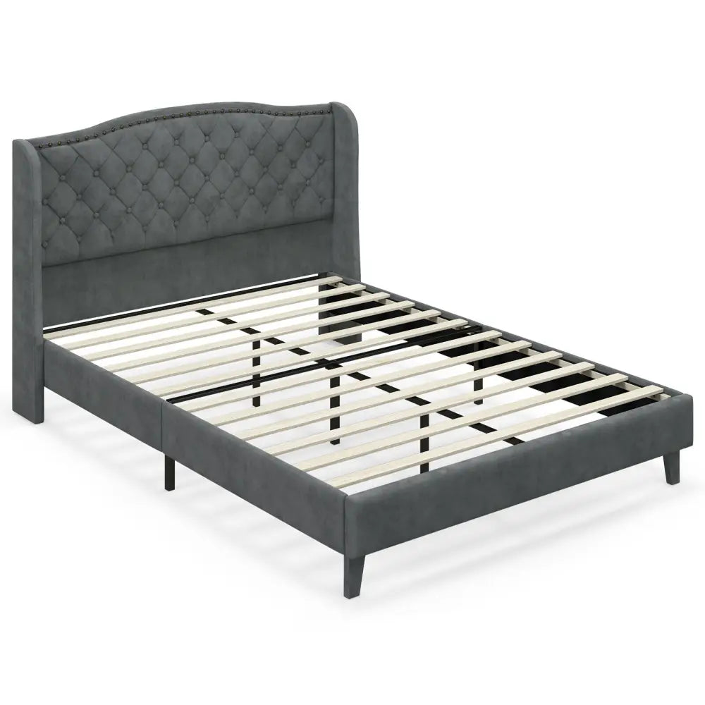 Full/Queen Size Upholstered Platform Bed Frame with Button Tufted Headboard-Full Size - Gray - Simple Bed Frame