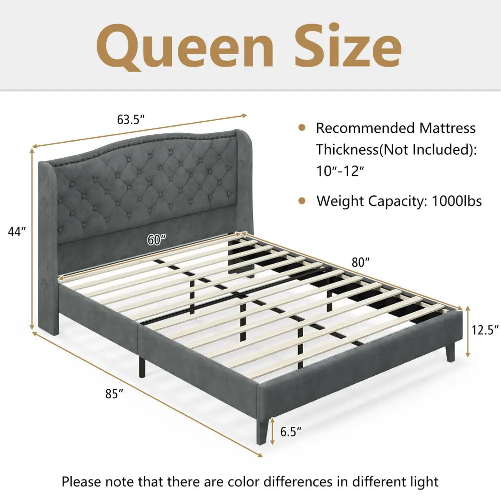 Full/Queen Size Upholstered Platform Bed Frame with Button Tufted Headboard-Queen Size - Gray - Simple Bed Frame