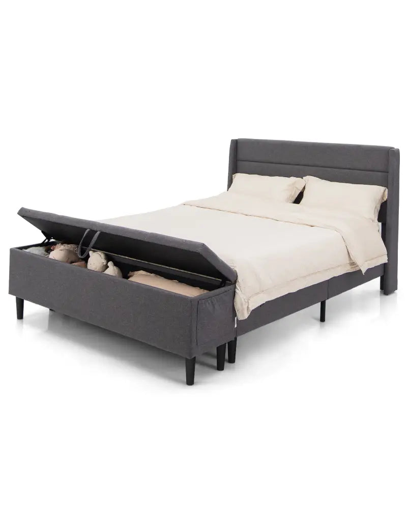Full/Queen Size Upholstered Platform Bed Frame with Storage Ottoman-Full Size - Gray - Simple Bed Frame