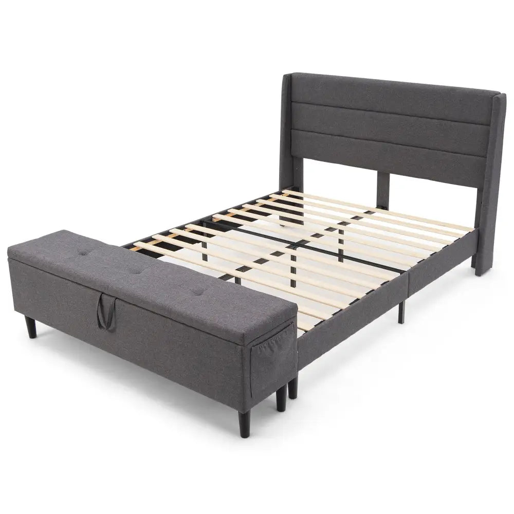 Full/Queen Size Upholstered Platform Bed Frame with Storage Ottoman-Full Size - Gray - Simple Bed Frame