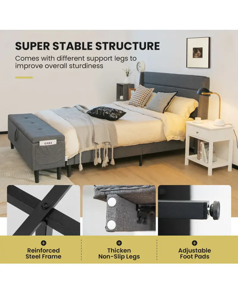 Full/Queen Size Upholstered Platform Bed Frame with Storage Ottoman-Full Size - Gray - Simple Bed Frame