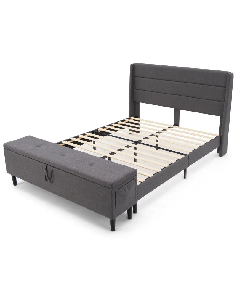 Full/Queen Size Upholstered Platform Bed Frame with Storage Ottoman-Full Size - Gray - Simple Bed Frame