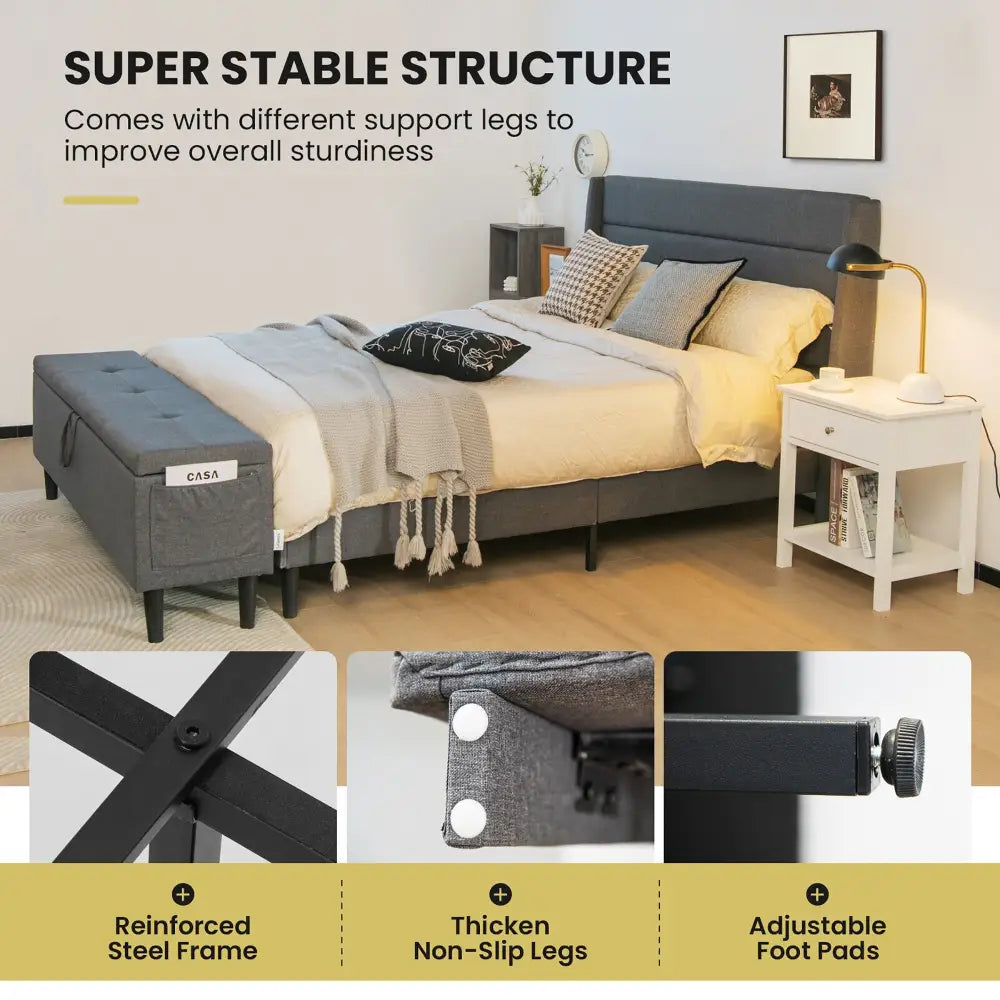 Full/Queen Size Upholstered Platform Bed Frame with Storage Ottoman-Full Size - Gray - Simple Bed Frame