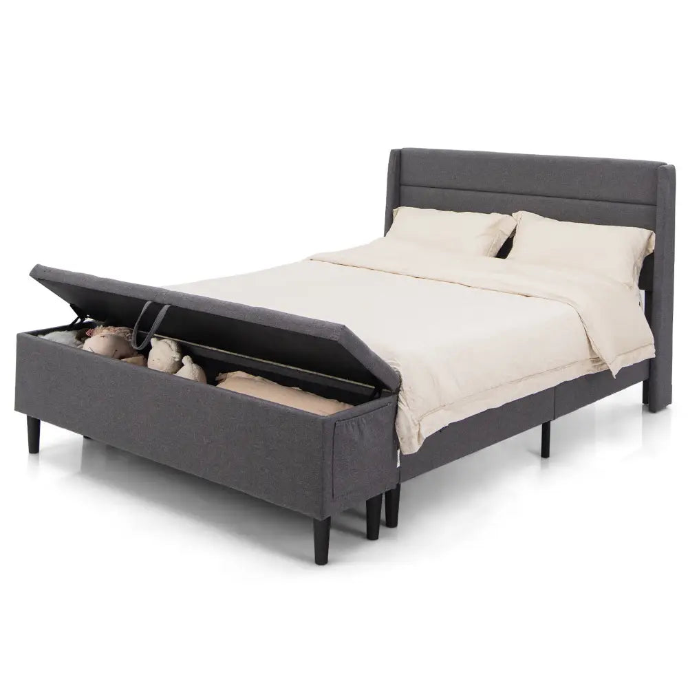 Full/Queen Size Upholstered Platform Bed Frame with Storage Ottoman-Full Size - Gray - Simple Bed Frame