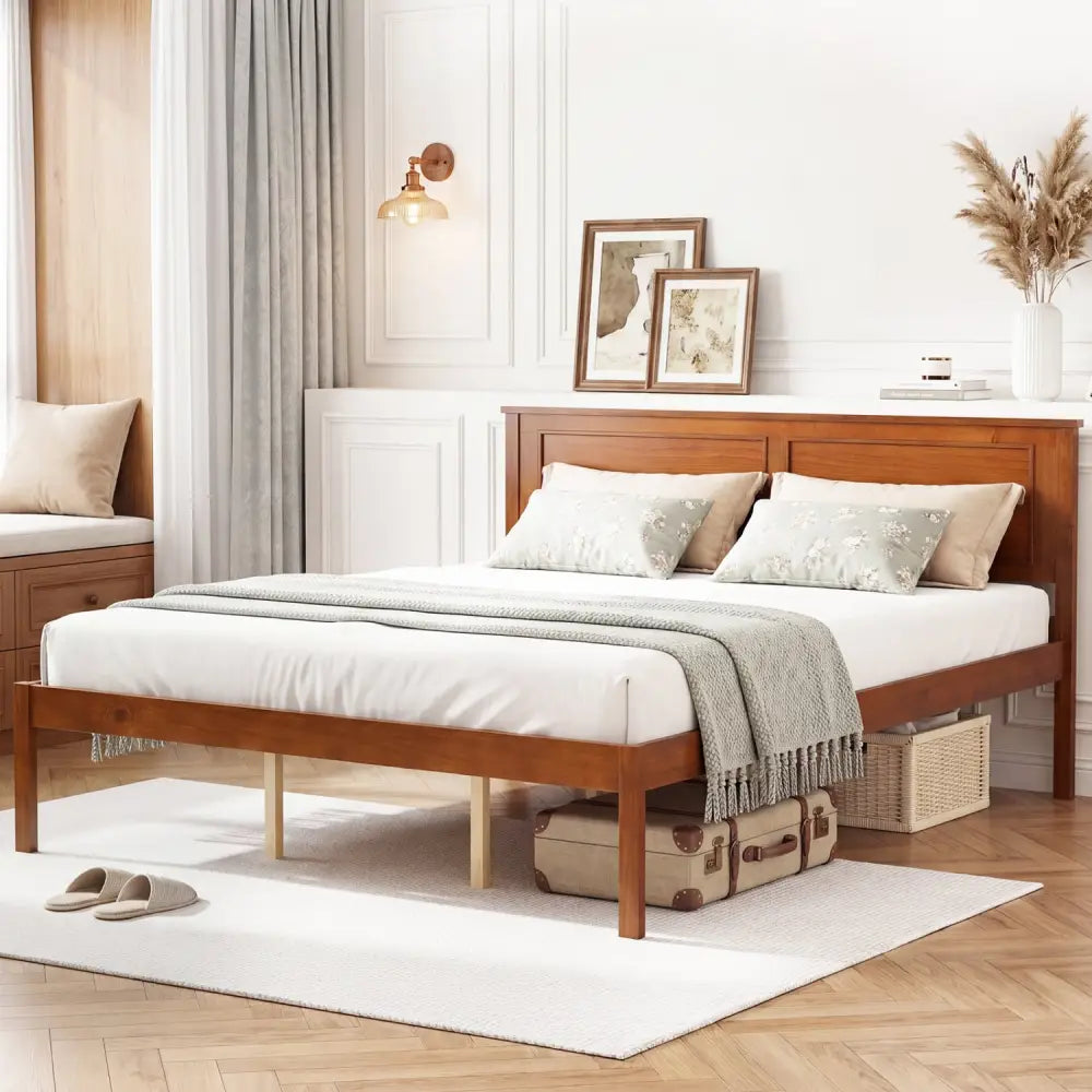 Full/Queen/Twin Size Bed Frame Farmhouse Wooden Platform Bed with Headboard-Queen Size - Simple Bed Frame