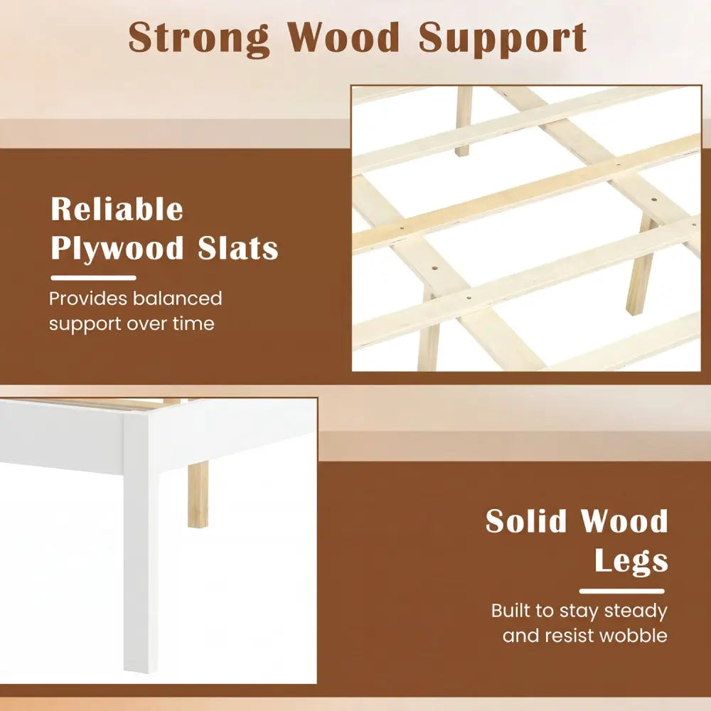 Full/Queen/Twin Size Bed Frame Farmhouse Wooden Platform Bed with Headboard White-Queen Size - Simple Bed Frame