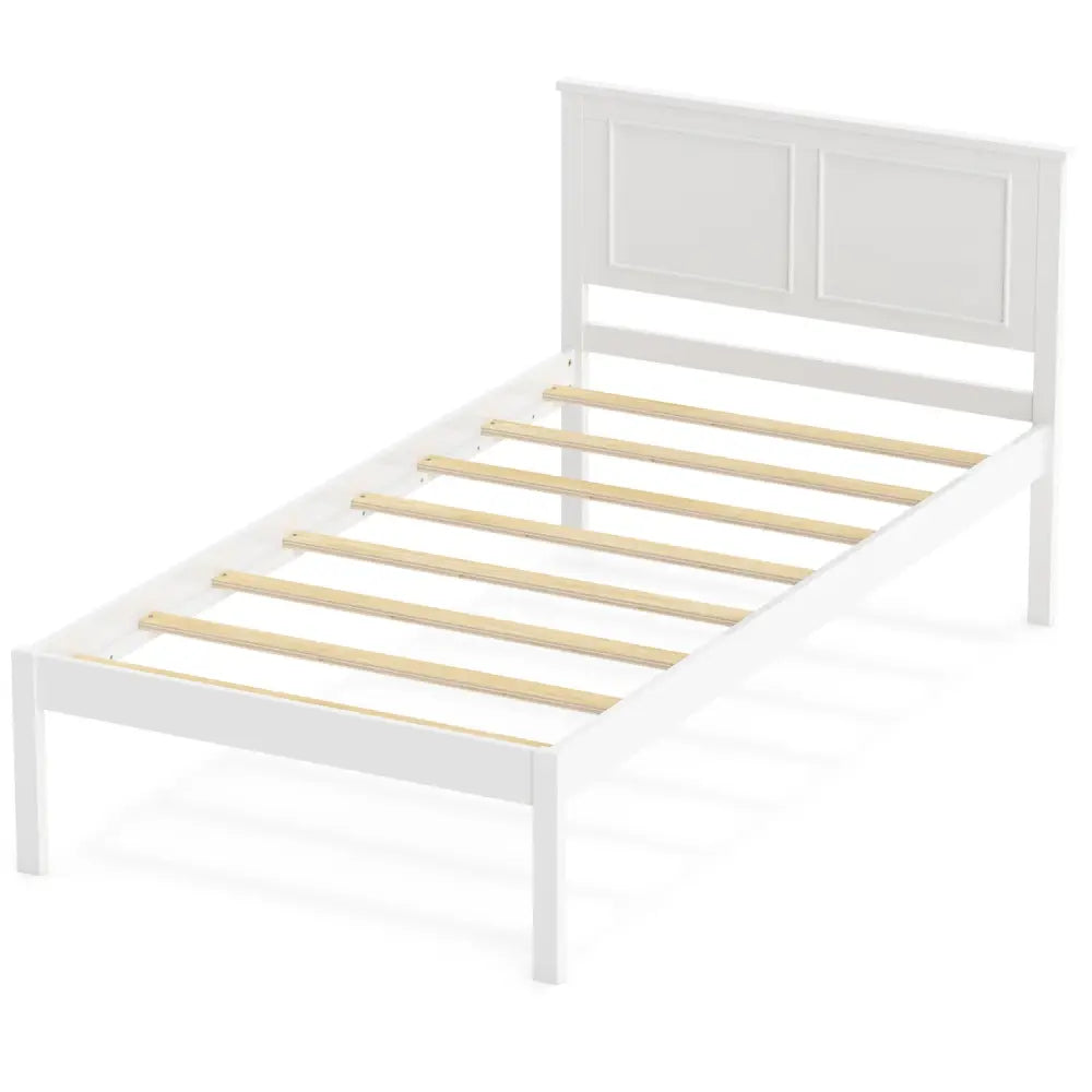 Full/Queen/Twin Size Bed Frame Farmhouse Wooden Platform Bed with Headboard White-Twin Size - Simple Bed Frame