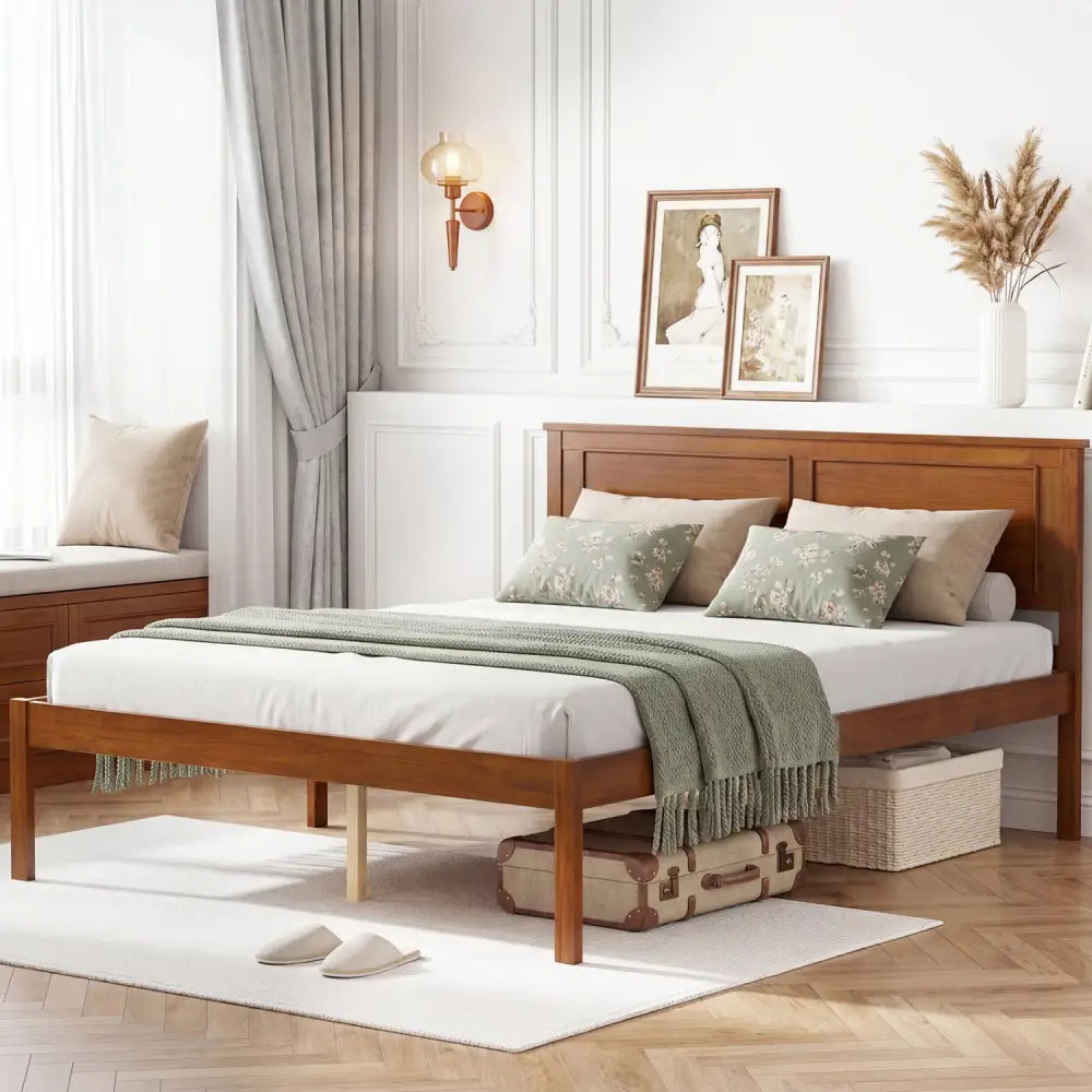 Full/Queen/Twin Size Bed Frame Farmhouse Wooden Platform Bed with Headboard-Full Size - Simple Bed Frame