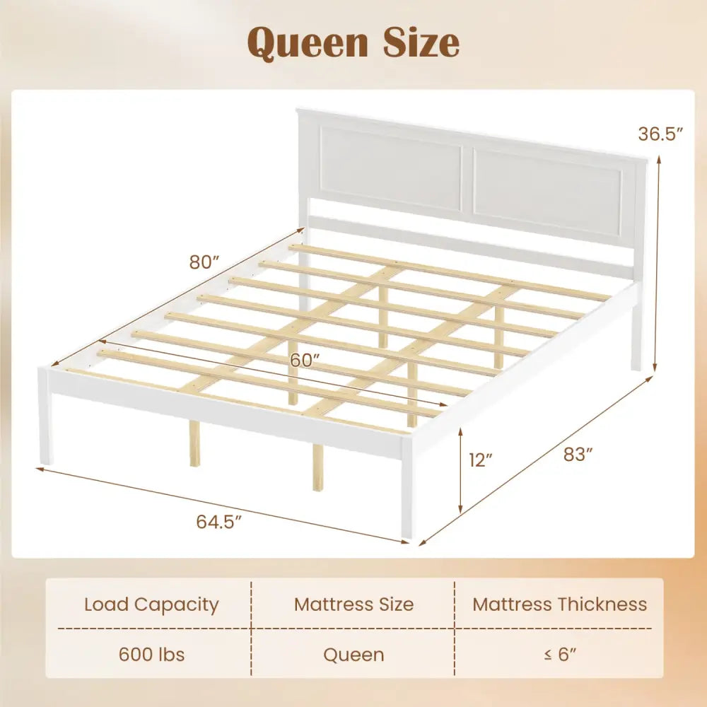 Full/Queen/Twin Size Bed Frame Farmhouse Wooden Platform Bed with Headboard White-Queen Size - Simple Bed Frame