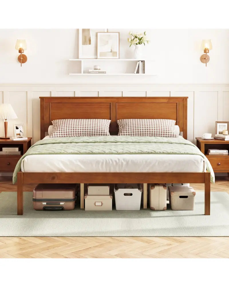 Full/Queen/Twin Size Bed Frame Farmhouse Wooden Platform Bed with Headboard-Queen Size - Simple Bed Frame