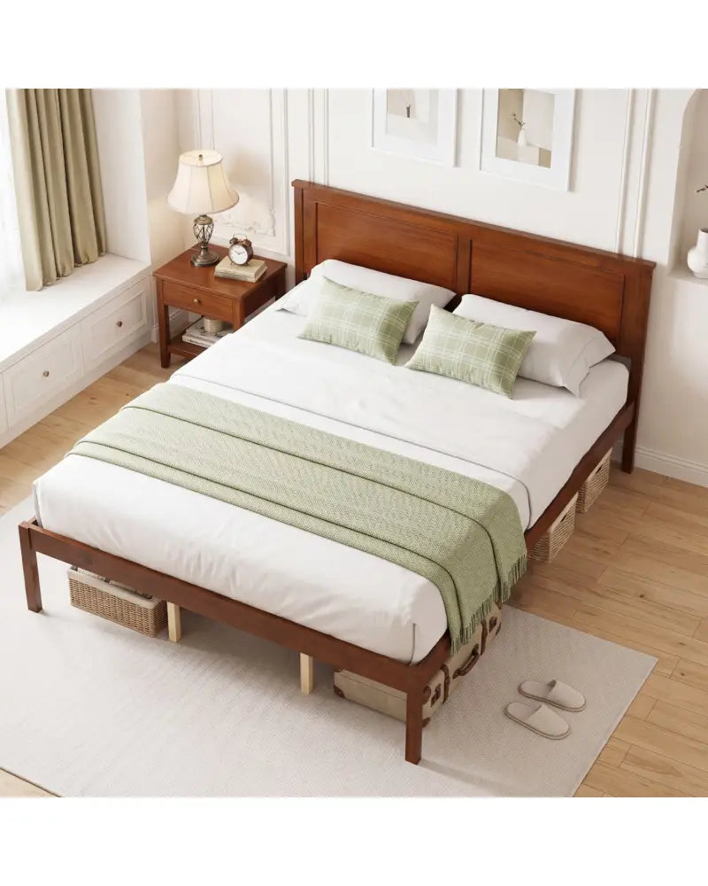 Full/Queen/Twin Size Bed Frame Farmhouse Wooden Platform Bed with Headboard-Queen Size - Simple Bed Frame