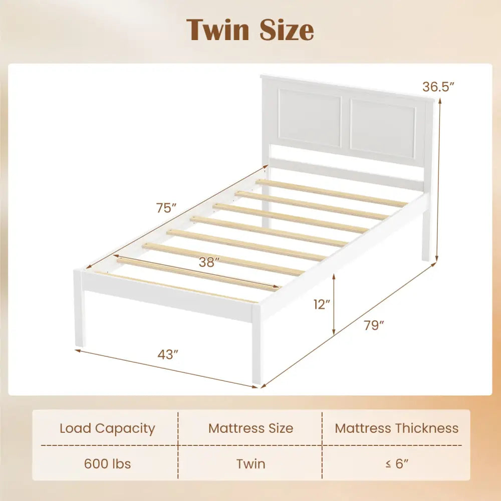 Full/Queen/Twin Size Bed Frame Farmhouse Wooden Platform Bed with Headboard White-Twin Size - Simple Bed Frame