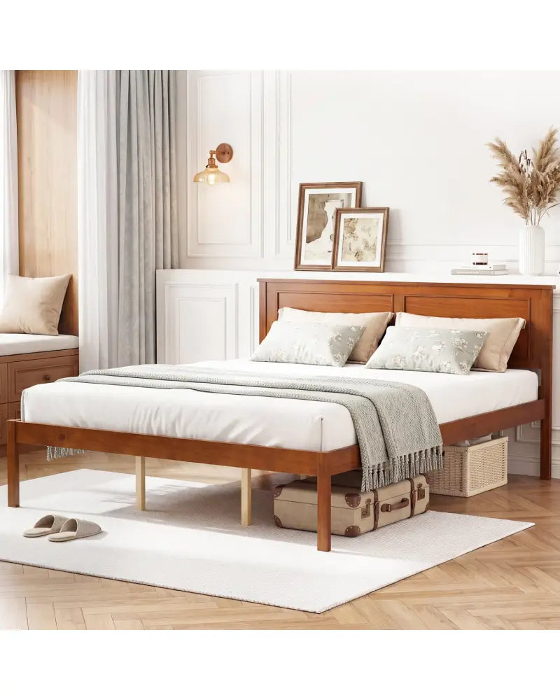 Full/Queen/Twin Size Bed Frame Farmhouse Wooden Platform Bed with Headboard-Queen Size - Simple Bed Frame