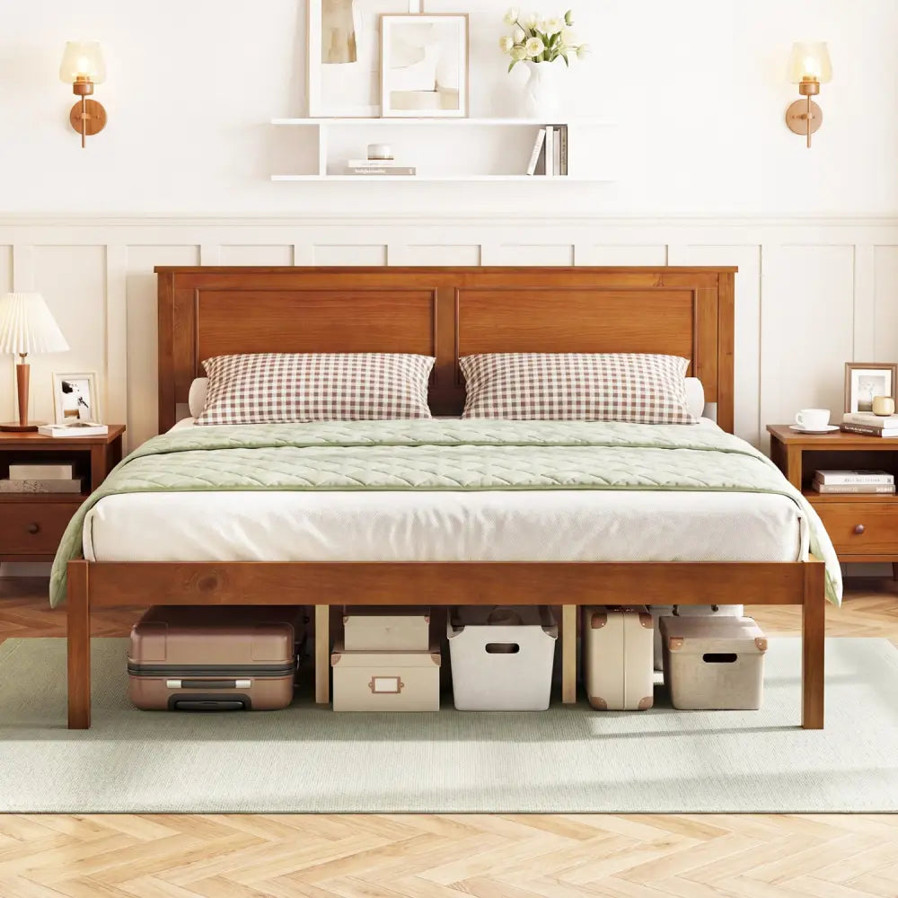 Full/Queen/Twin Size Bed Frame Farmhouse Wooden Platform Bed with Headboard-Queen Size - Simple Bed Frame
