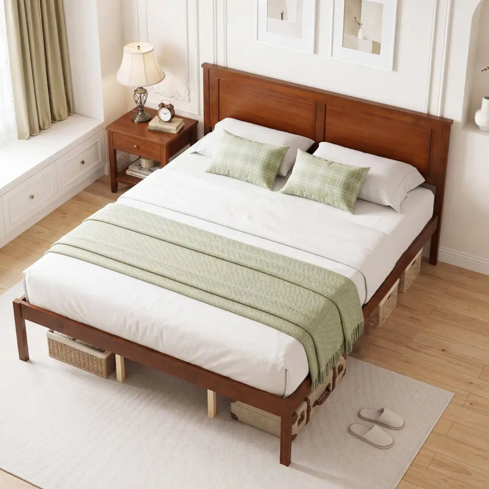 Full/Queen/Twin Size Bed Frame Farmhouse Wooden Platform Bed with Headboard-Queen Size - Simple Bed Frame