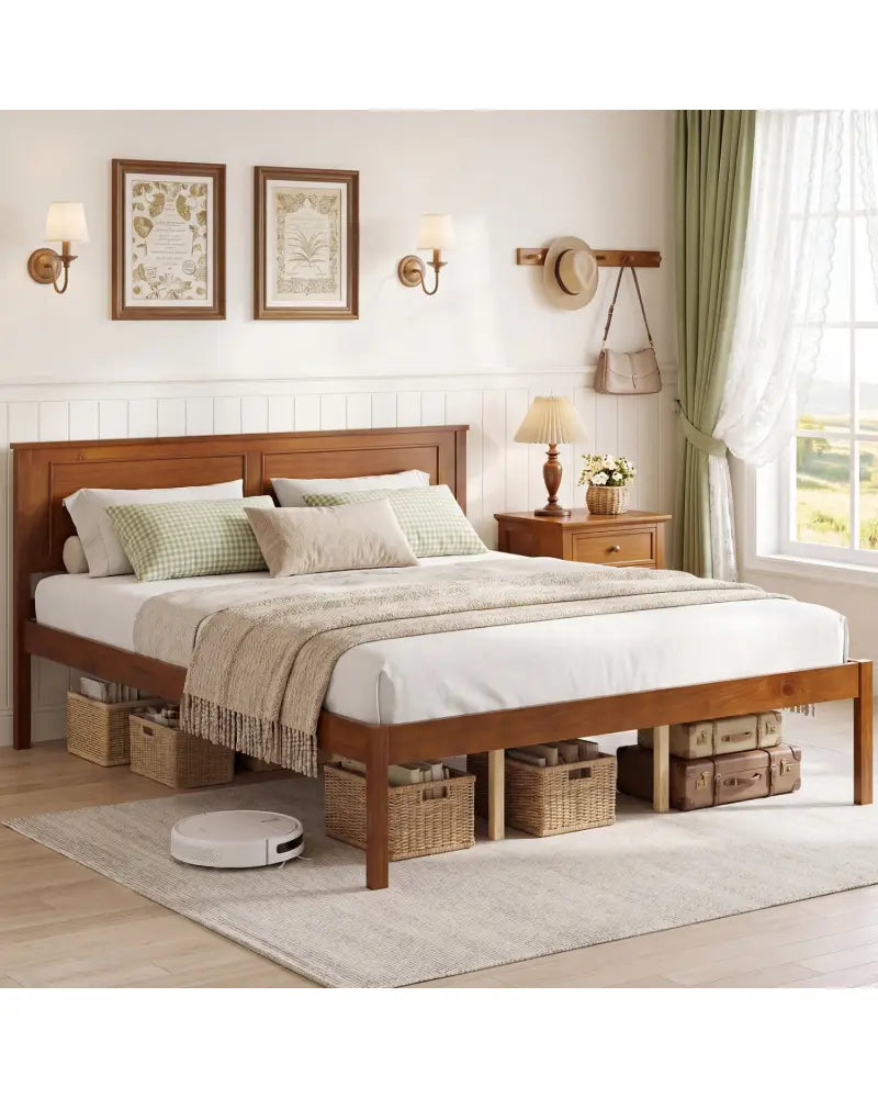 Full/Queen/Twin Size Bed Frame Farmhouse Wooden Platform Bed with Headboard-Queen Size - Simple Bed Frame