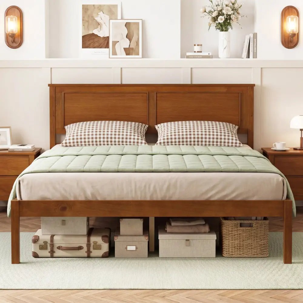 Full/Queen/Twin Size Bed Frame Farmhouse Wooden Platform Bed with Headboard-Full Size - Simple Bed Frame