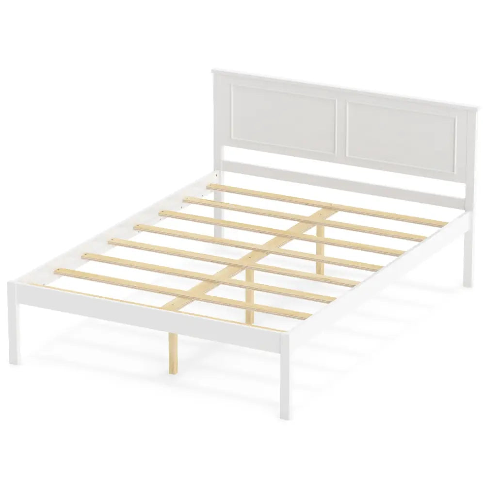 Full/Queen/Twin Size Bed Frame Farmhouse Wooden Platform Bed with Headboard White-Full Size - Simple Bed Frame
