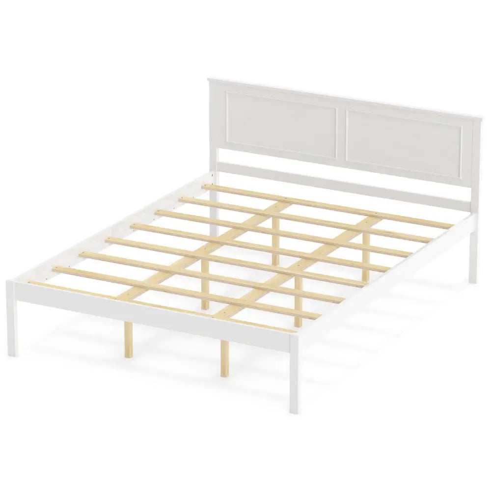 Full/Queen/Twin Size Bed Frame Farmhouse Wooden Platform Bed with Headboard White-Queen Size - Simple Bed Frame
