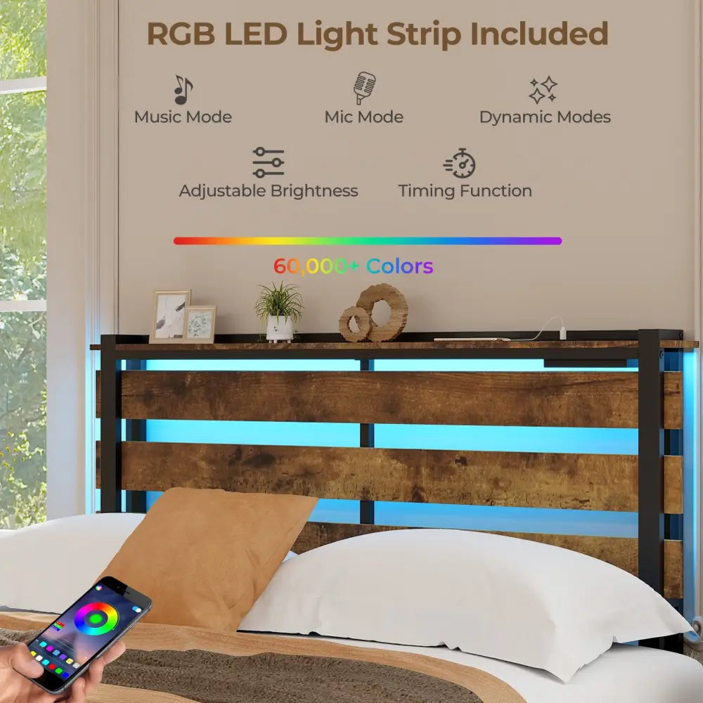 Full/Queen/Twin Size Bed Frame with Drawers LED Lights and USB Ports-Full Size - Simple Bed Frame