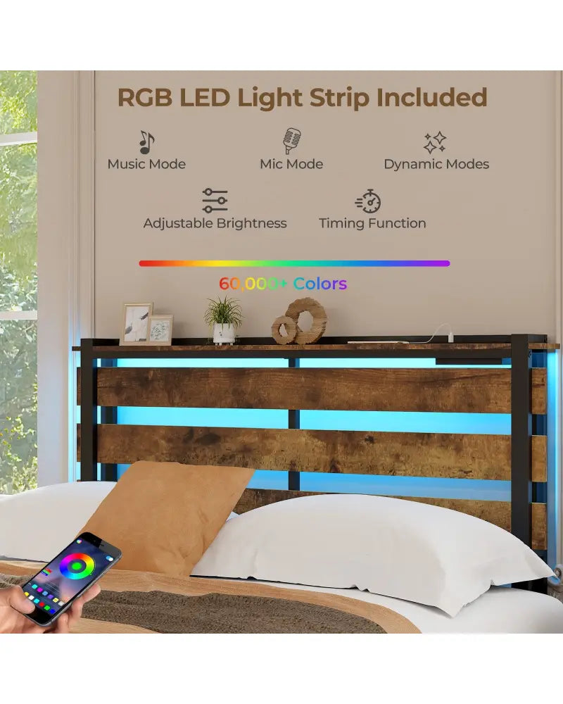 Full/Queen/Twin Size Bed Frame with Drawers LED Lights and USB Ports-Full Size - Simple Bed Frame